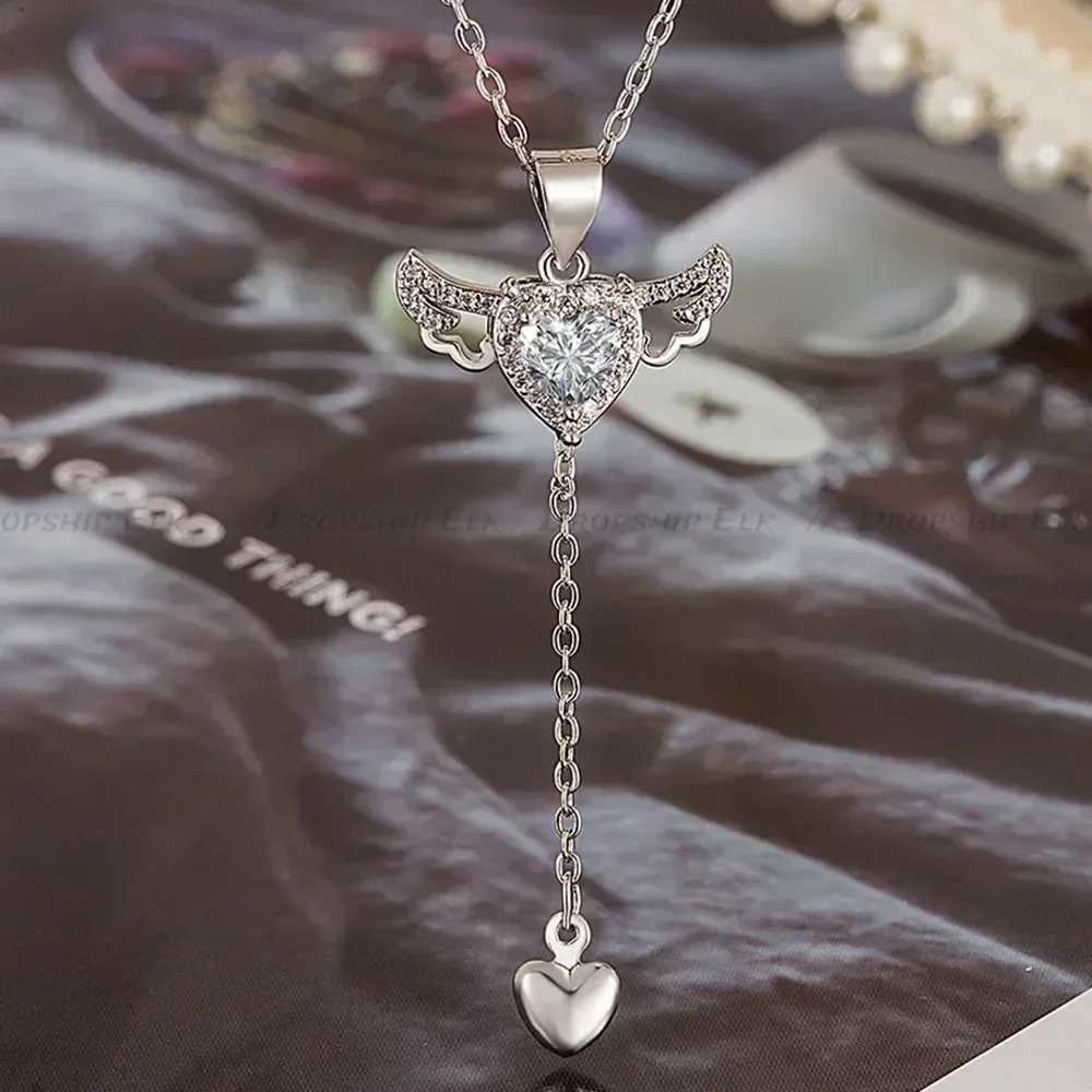 925 Sterling Silver Heart Angel Wings Pendant Choker Necklaces For Women Aesthetic Jewelry AccESSories Money G251217
