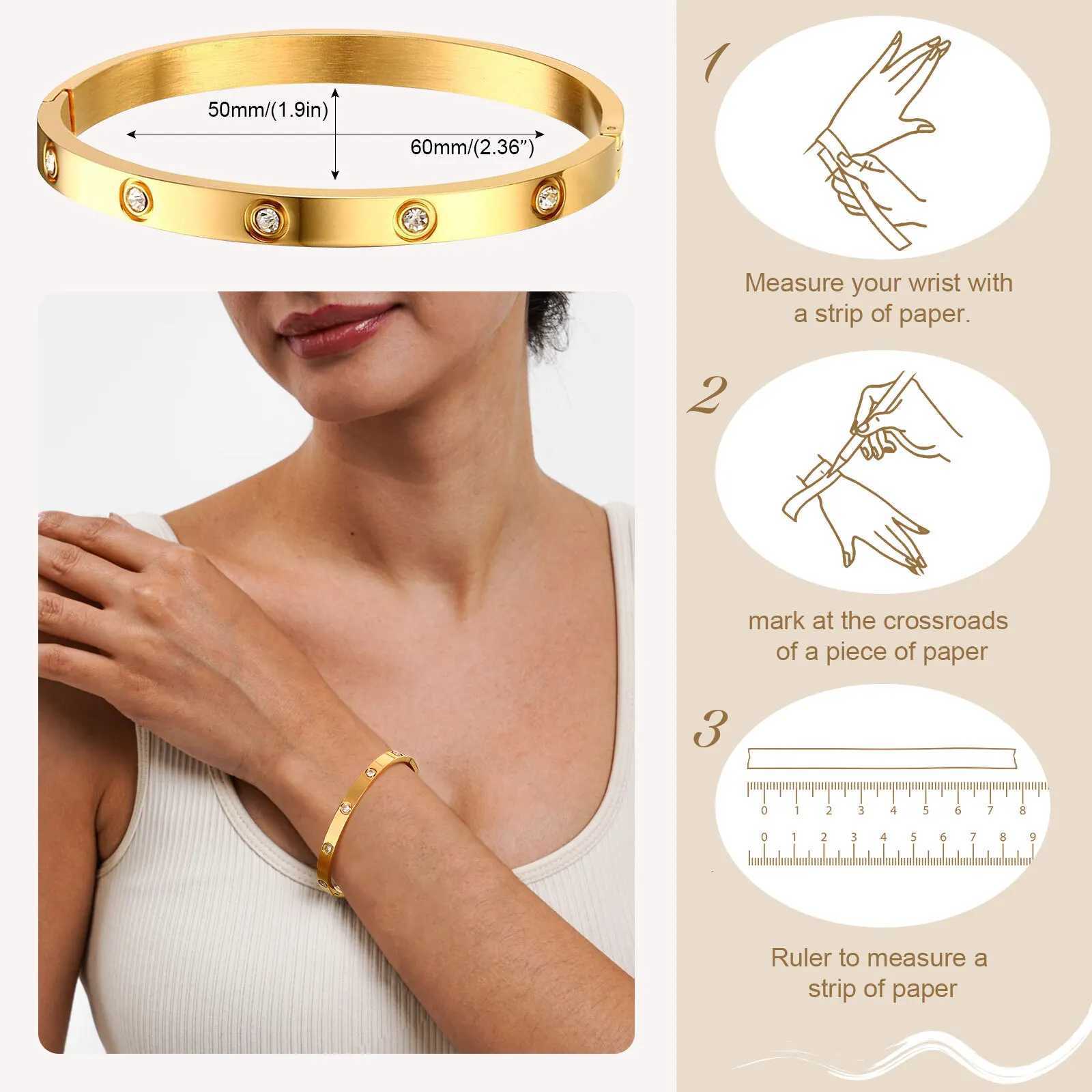 Luxury Cubic Zircon Stainless Steel for Women Gold Plated Waterproof Openable Bangle High Quality Charm Jewelry Gift M251217
