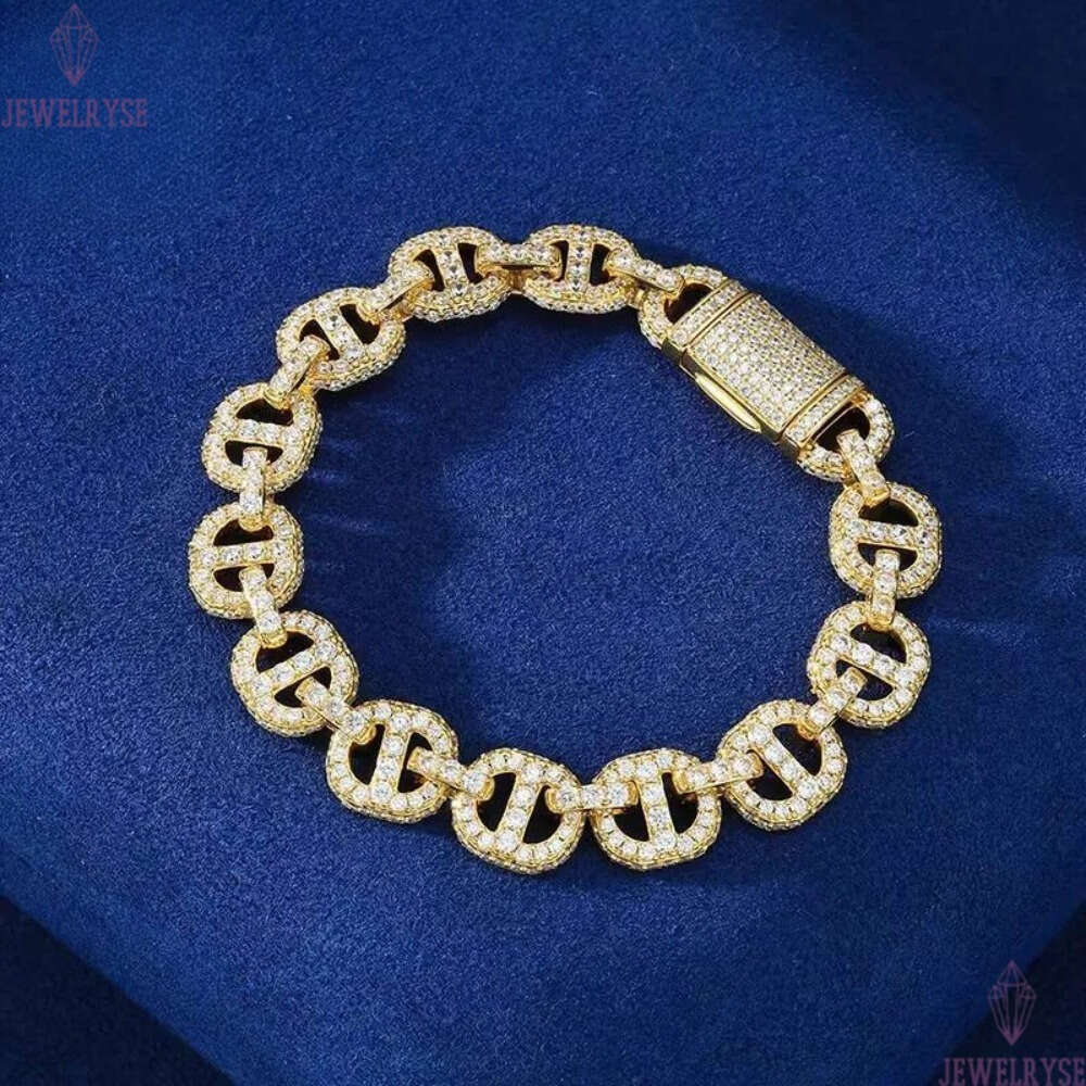 High Quality 11mm Hip Hop Bracelet Gold Plated Brass 5A CZ Diamond Ice Out Fashion Link Bracelet for Men Gift