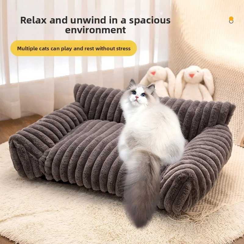Soft Striped Pet Bed for Small Medium Dogs Cats Comfortable Plush Puppy Bed Winter Warm Cat Bed Sofa Removable Washable Cat Nest M251217