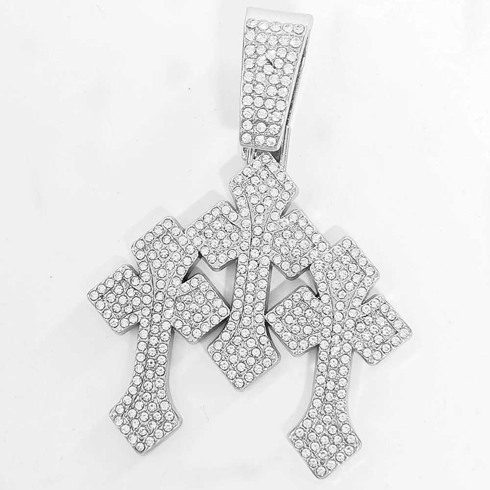 New Iced Out Stacked Crosses Pendant Necklaces for Men With 13mm Cuban Chain Hip Hop Cross Rhinestone Jewelry pendant Gift G251217