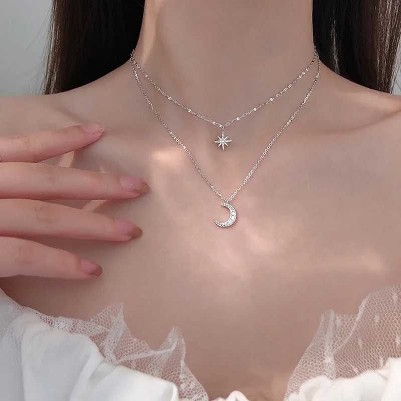Necklace for Women Double Layer Zircon star Moon Pendant Necklace DelicateChain Charm Elegant Fashion Jewelry Gifts G251217