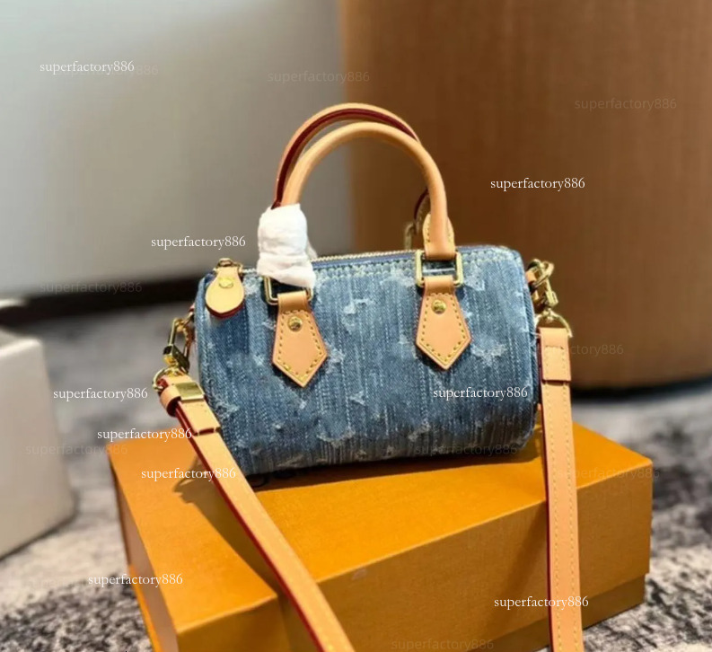 Designer bag Mini Nano Speddy bag 16cm Shoulder Bag Women Leather Denim Crossbody bag Luxury Bag Embossed Tote Purse Brown Flower classic with strap