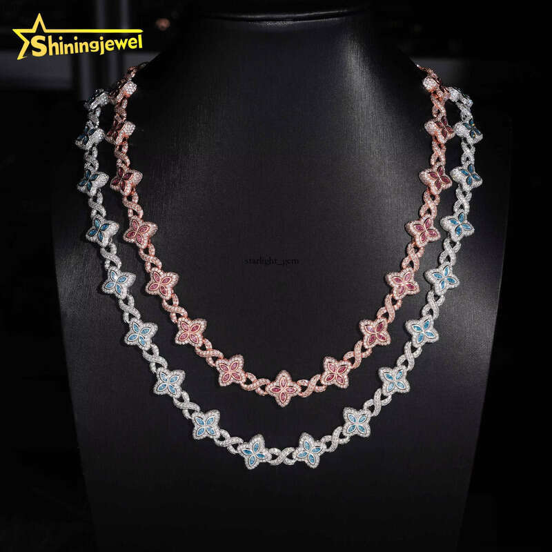 15mm Iced Out Hip Hop Jewelry Bracelet 925 Sterling Silver Marquise Diamond VVS D Moissanite Cuban Chain Clover Necklace