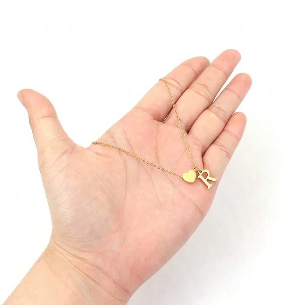 Classic Heart Letter Necklace for Women Gold Plated Stainless Steel Initial Heart Chain Necklace For Women Valentines Gifts G251217