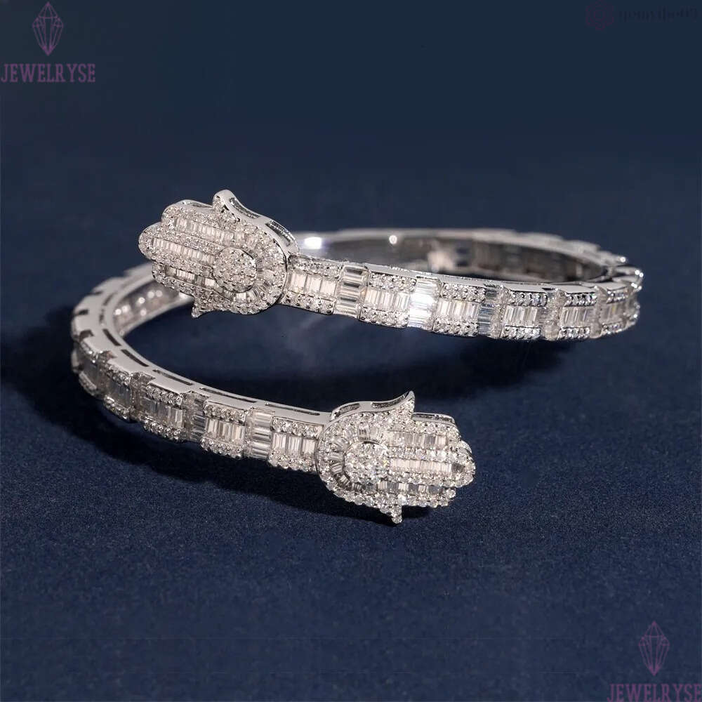 New Design Hamsa Hand Bangle Fine Hip Hop Jewelry Silver Plated Baguette Custom Iced Out 925 Silver VVS Moissanite Bracelet