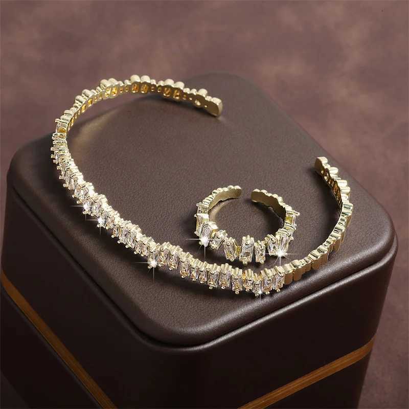 ZAKOL Fashion Adjustable Open Bangle Ring Wedding Jewelry Sets for Women Elegant Shiny AAA Cubic Zirconia Accessories Gift M251217