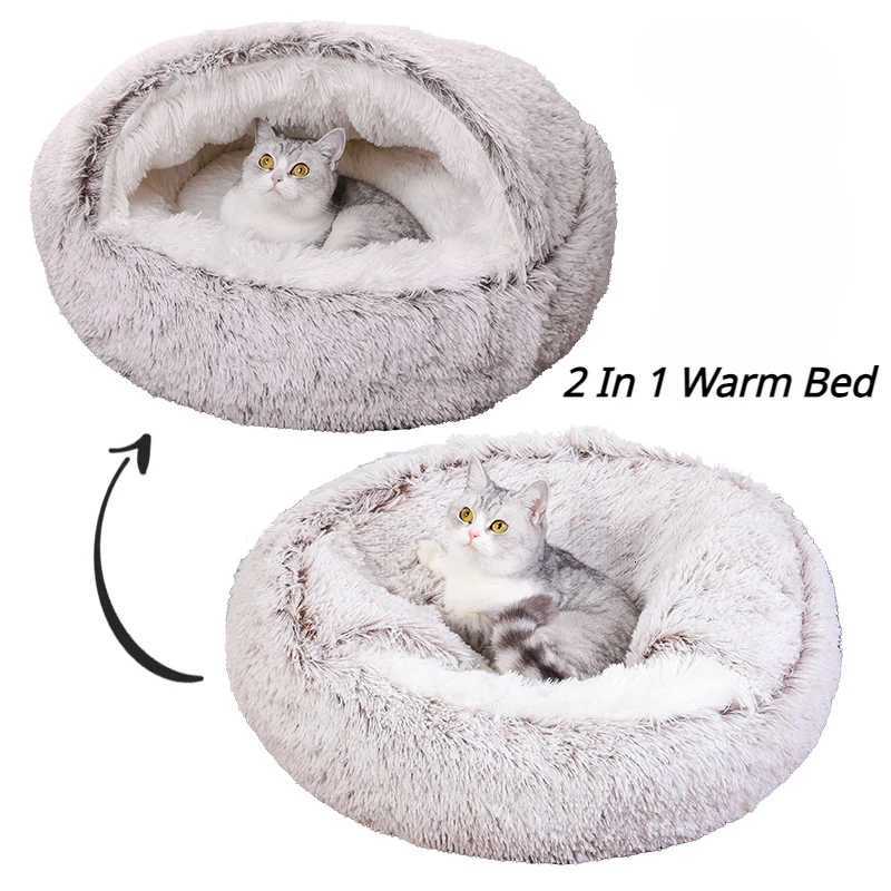 Winter Pet Bed Long Plush Round Cat Cushion House 2 In 1 Warm Basket Sleep Bag Nest Kennel Faux Fur Cuddler For Small Dog Cat M251217