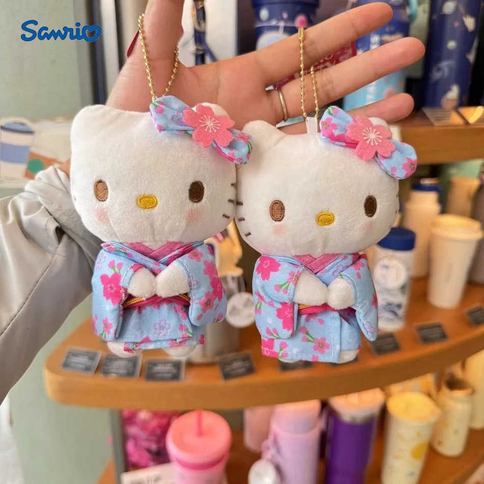 Sanrio New Kimono Hello Kitty Stuffed Doll Keychain Cartoon Kitty Cat Stuffed Pendant Keychains Bag Decoration Car Key Pendant H251217