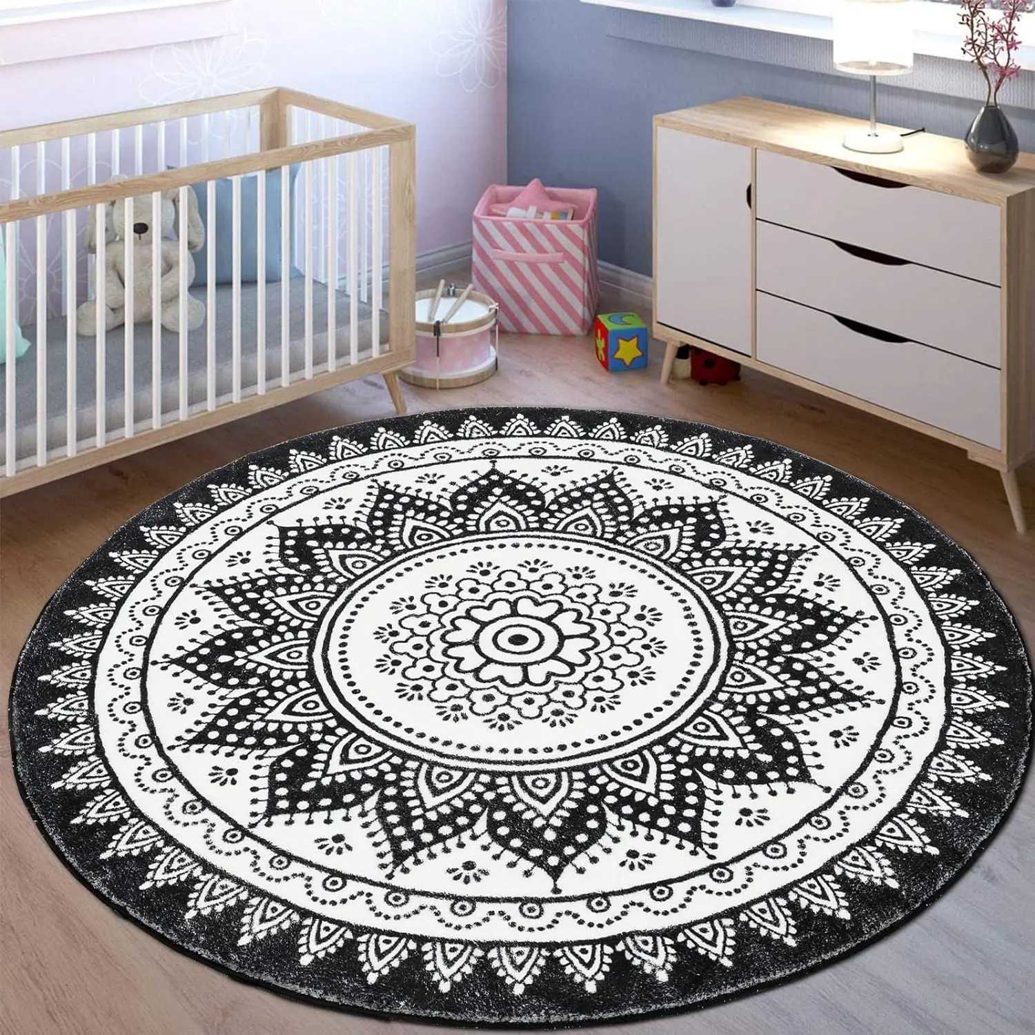 Grey Bohen Mandala Flower Round Carpets Washable Non Slip Indoor Floormat Living Ro Sofa Bedro Chair Mats He Decor Rugs Y251216