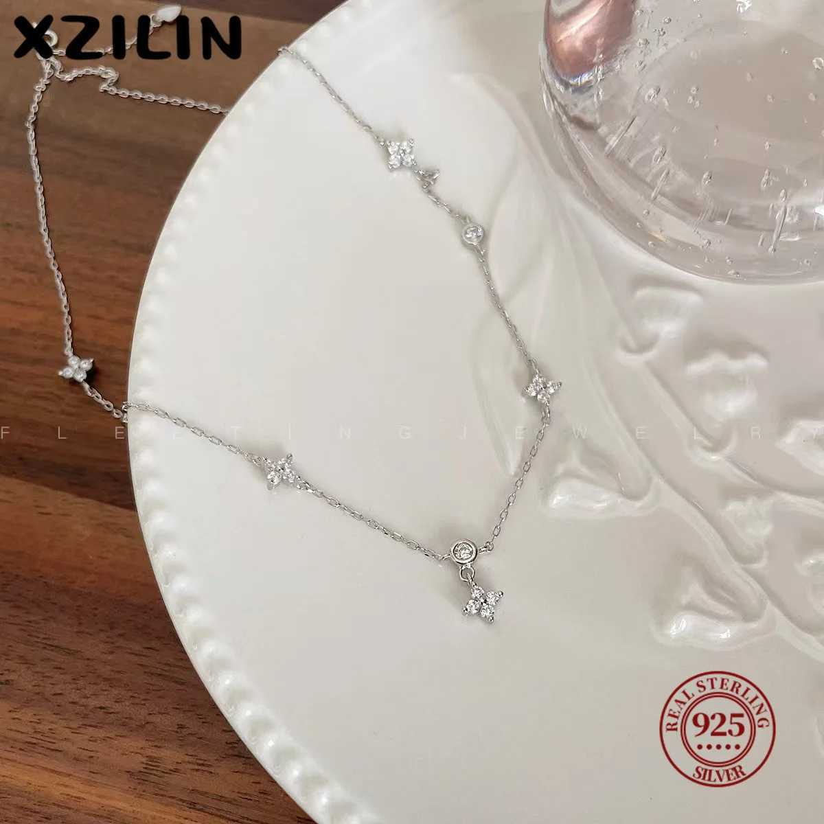 XZiLin 925 Sterling Silver Inlaid Zircon Flower Necklace for women Exquisite Sweet Wedding Jewelry Accessories Gifts G251217