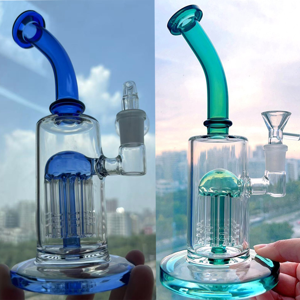 Thick Glass water bongs Hookahs Recycler Bong arm tree perc smoking accessories Water Pipes Bubbler with 14mm banger 20cm