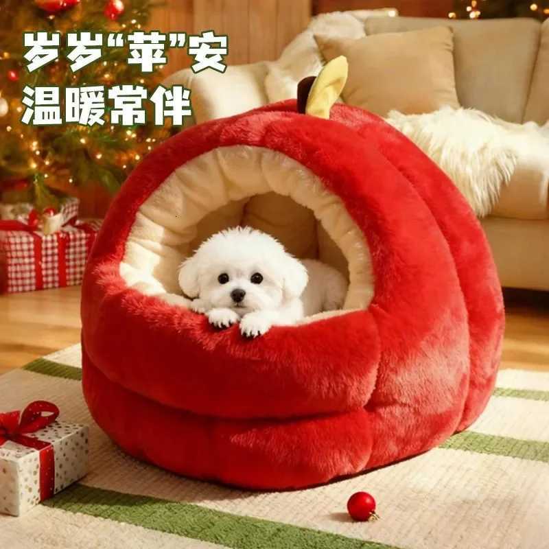 Apple Cat Bed Warm Pet House Kitten Cave Cushion Cat House Warm Sleeping Dog Basket Tent Small Dog Mat Supplies For Christmas M251217