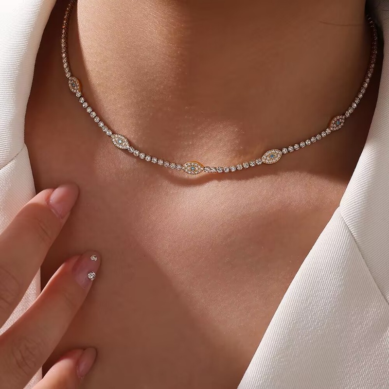 Jewellery High Quality 18K Gold Plated Lucky Eye Tennis Necklace Bracelet Collection Stainless Steel Unisex Jewelry Gift for All Occasions Textured Ed