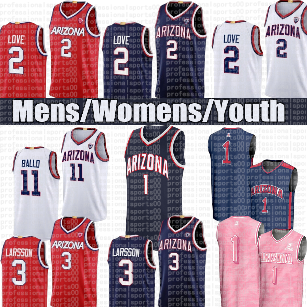 Jaden Bradley Arizona Wildcats Basketball Jersey #0 Bradley #5 Burries #3 Dell'Orso #13 Krivas #30 Awaka Basketball Jerseys