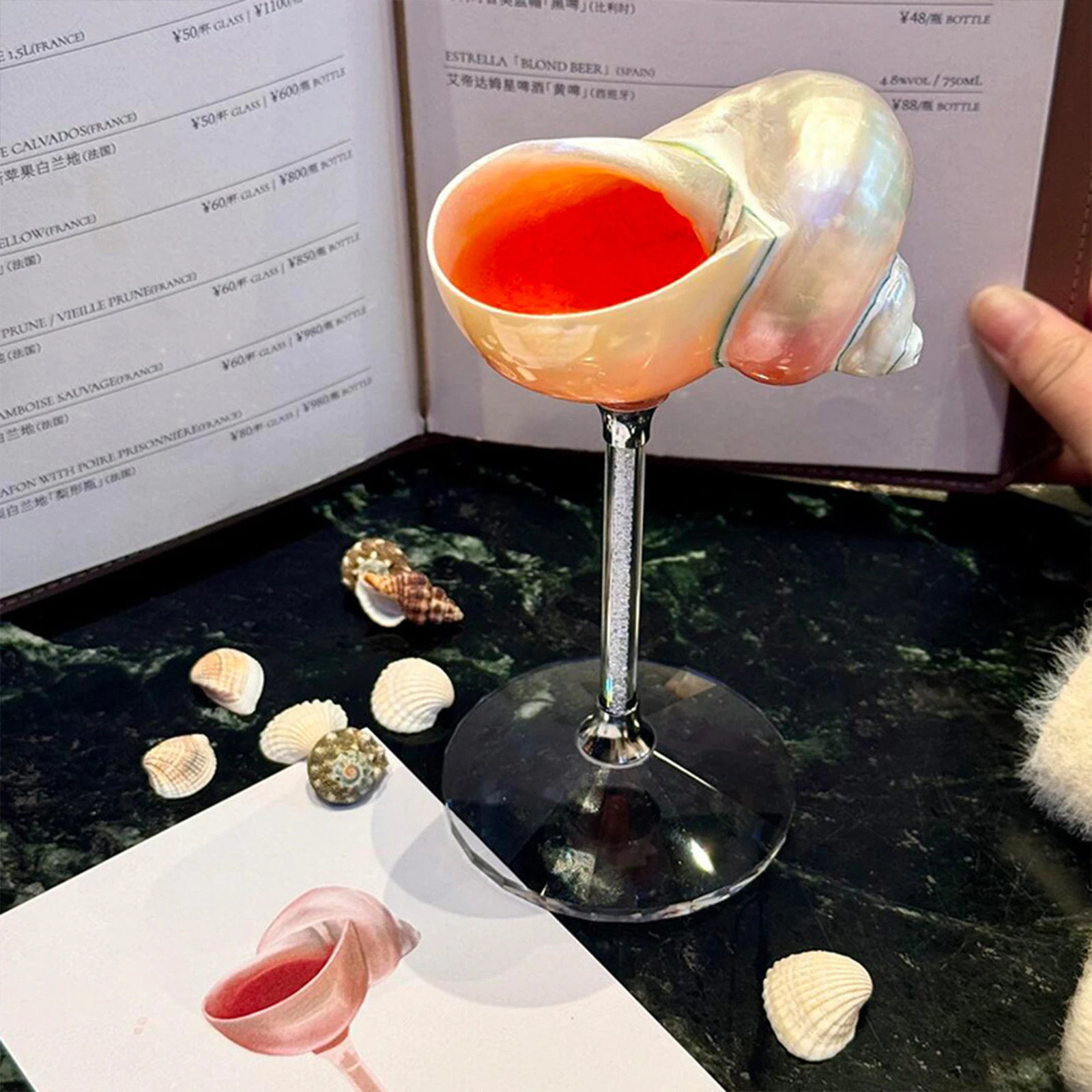 Natural Shell Stem Cocktail Glass Bar Conch Wine Goblet INS-Style Champagne Cup for Western Restaurant or Trendy Lounge Decor 251215 - view 3
