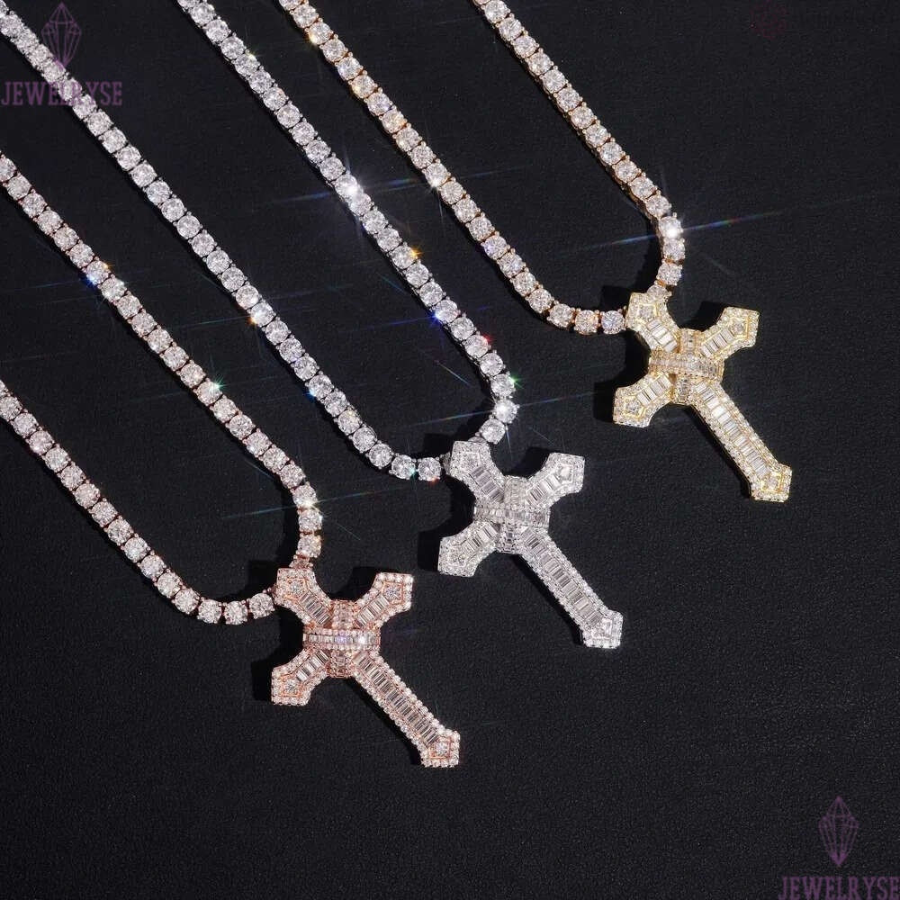 Ready to Ship 925 Silver Ice Out GRA Certificated VVS Moissanite Diamond Cross Hip Hop Pendant