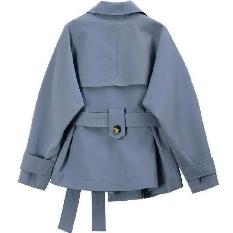 Spring/Autumn Loose Oversize Woman New Short Jacket Double Breasted Female Trench Coat Belt Solid Overwear