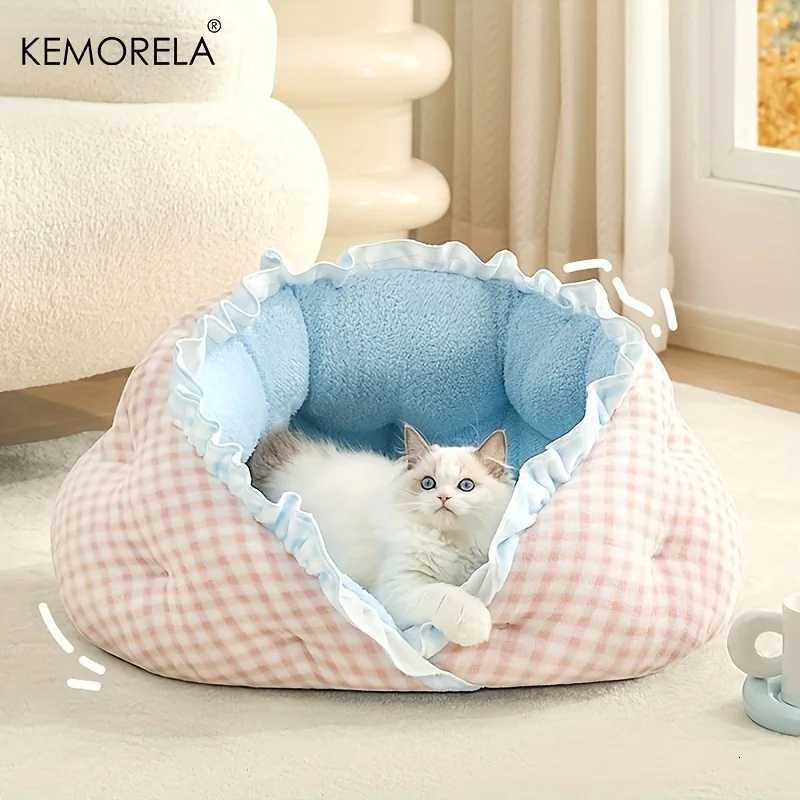 KEMORELA Cozy Semi-Closed Lace Pet Nest with Thickened Warmth Winter Design Machine Washable for Small Dogs CatsCat Shelter M251217