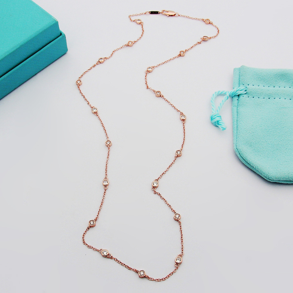 Yajin Jewelry T Letter Classic 20 Diamond Raindrop Necklace Womens 20 Small Round Diamond Necklace