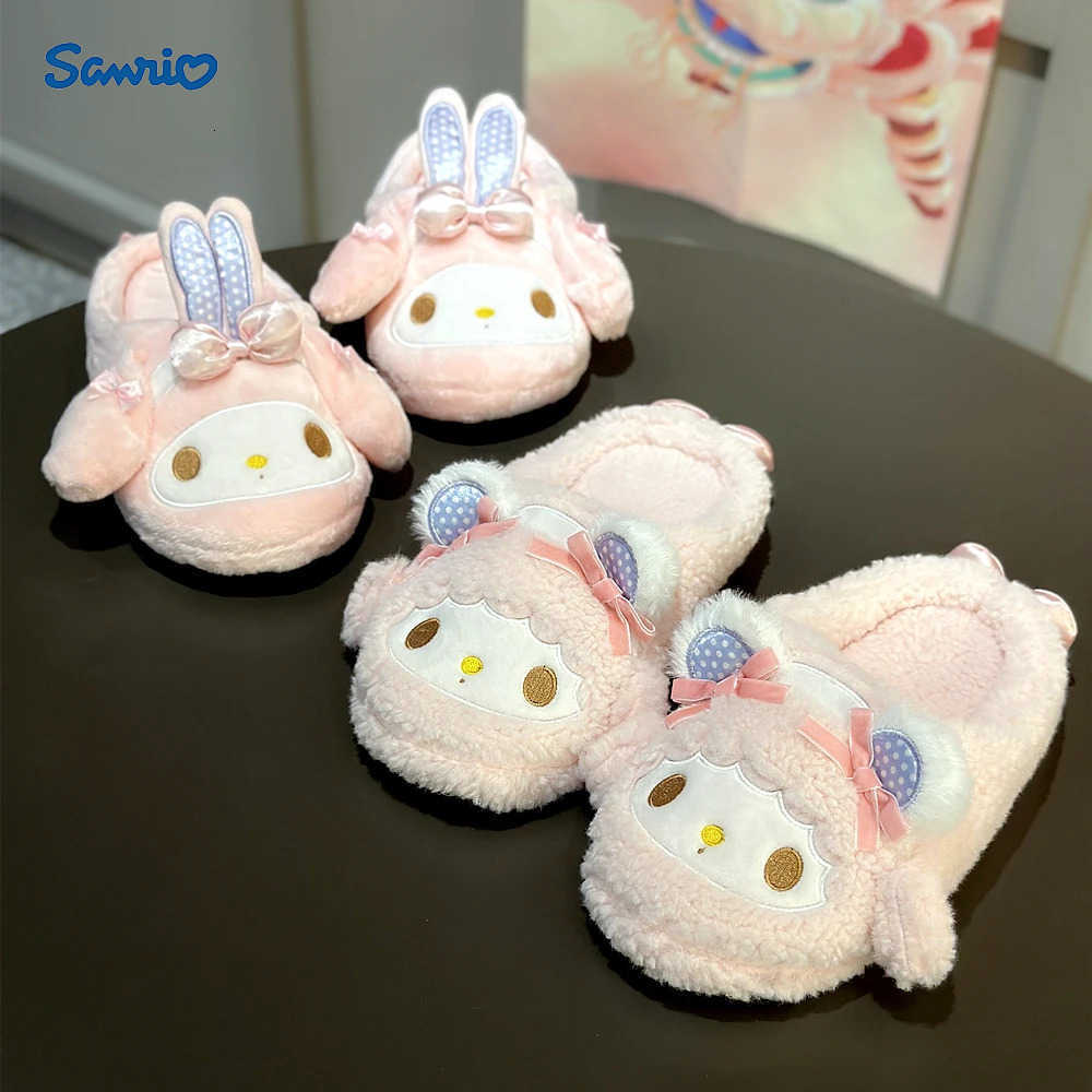 Sanrio Lovely My Melody Slippers Japanese Style Indoor Shoes Cartoon Anime My Sweet Piano Warm Slippers Autumn Winter Flat Non-slip H251217