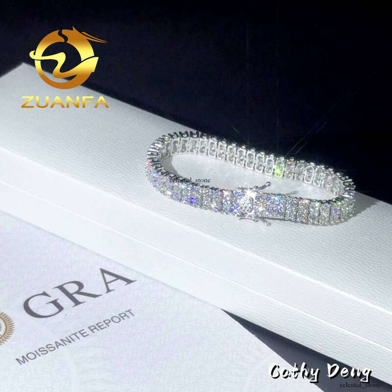 Fashion Jewelry 2 Rows 3mm Silicon Stone Hip Hop Silver 925 Passed VVS Moissanite Tester Iced Tennis Bracelet