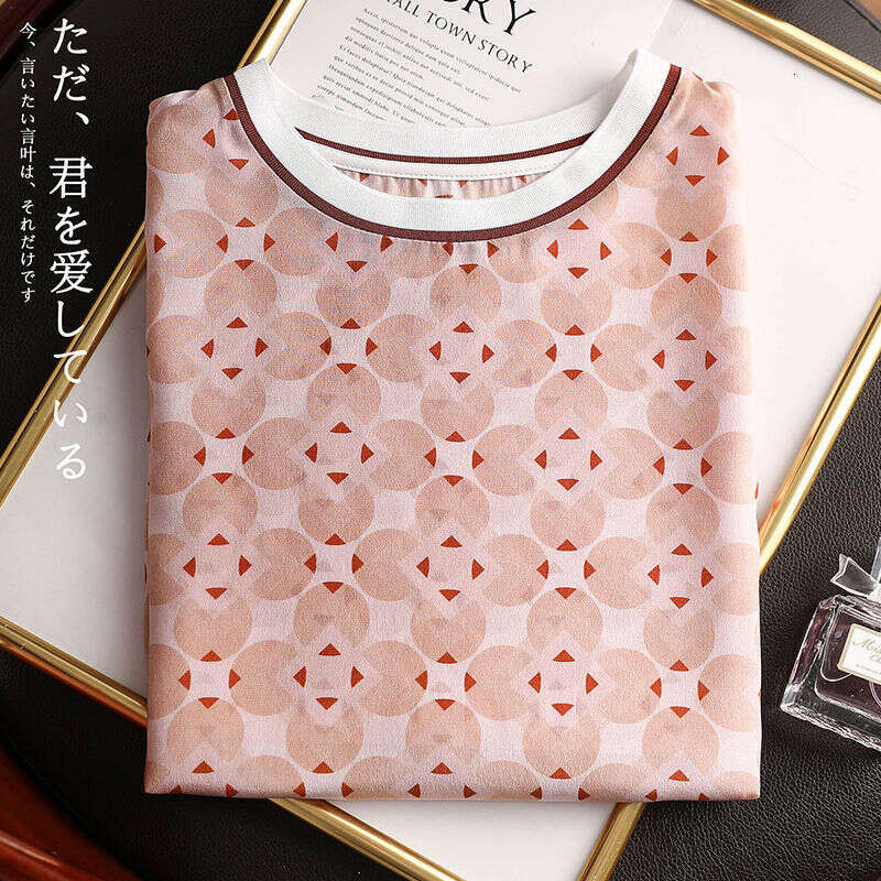 Wear Sweet Memories! R Single Export Grade Imitation Mulberry Silk T-Shirt Women Short Sleeve 2025 Summer New Style