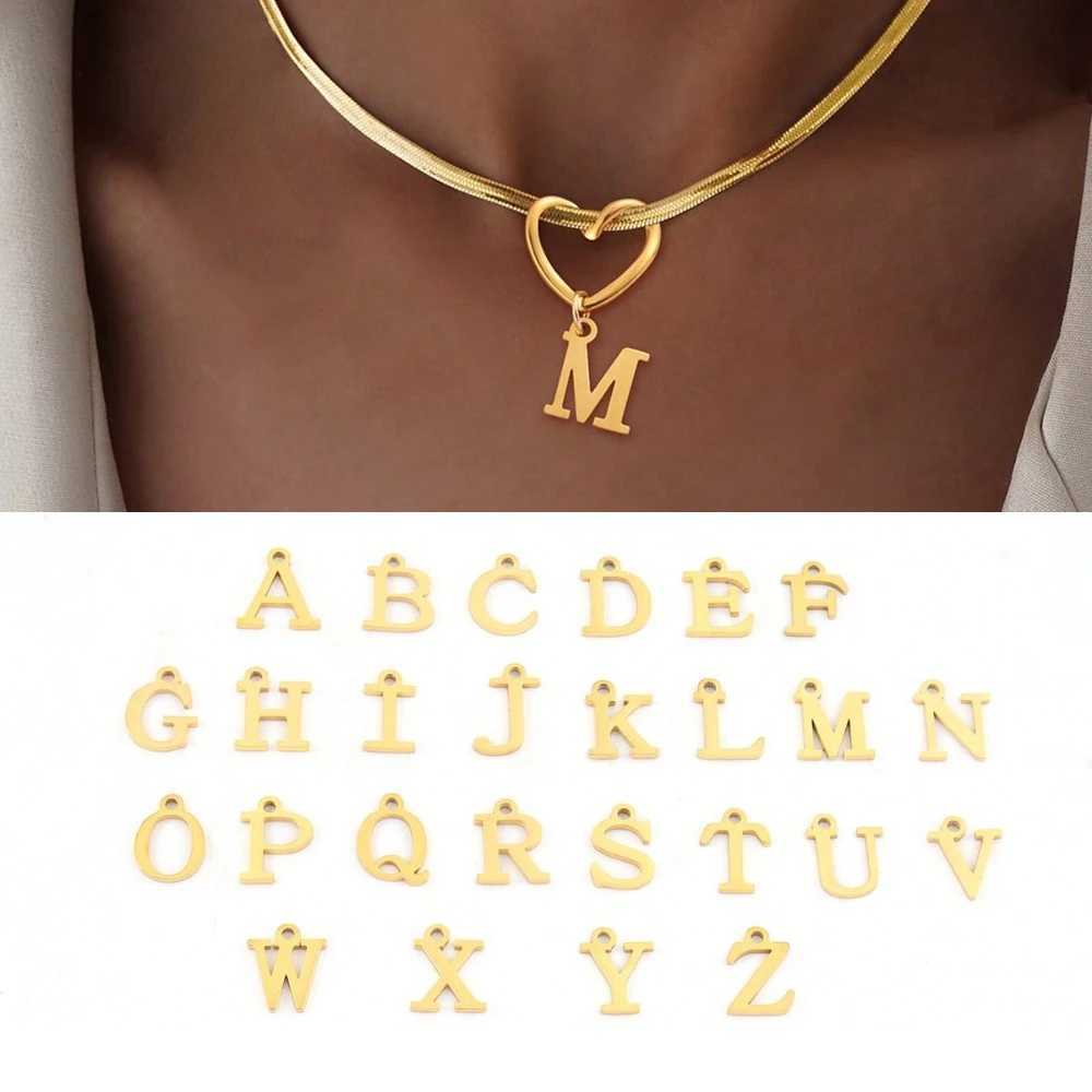 Dainty Classic Initial Hollow Heart Pendants Gold Plated Stainless Steel Letter Necklace Herringbone Chain Necklaces For Women G251217