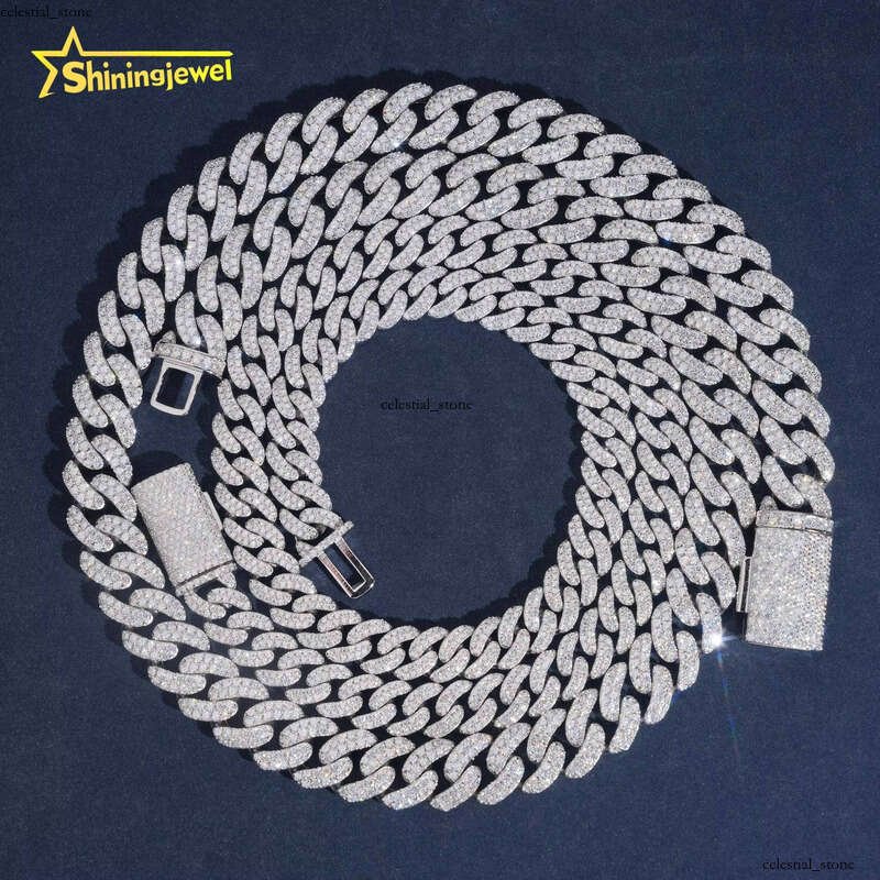 New Moon Shape 13mm 10mm 8mm 2 Row VVS Moissanite Bracelet Necklace Hip Hop Cuban Chain