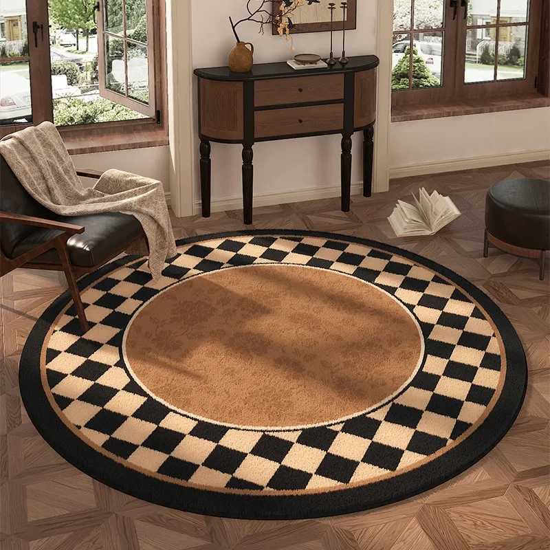 ic Brown Floral Round Carpet Non Slip Floor Mat Black Dotted Border for Living Ro Study Ro He Decor Rug Y251216