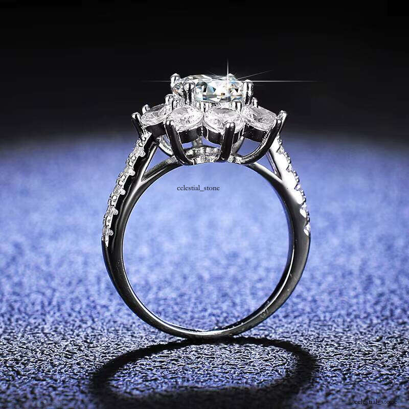 VVS Moissanite 1 CT Natural Carbonite Women's Fine Jewelry 925 Sterling Silver Engagement Ring Anniversary Gift for 2 Buyers