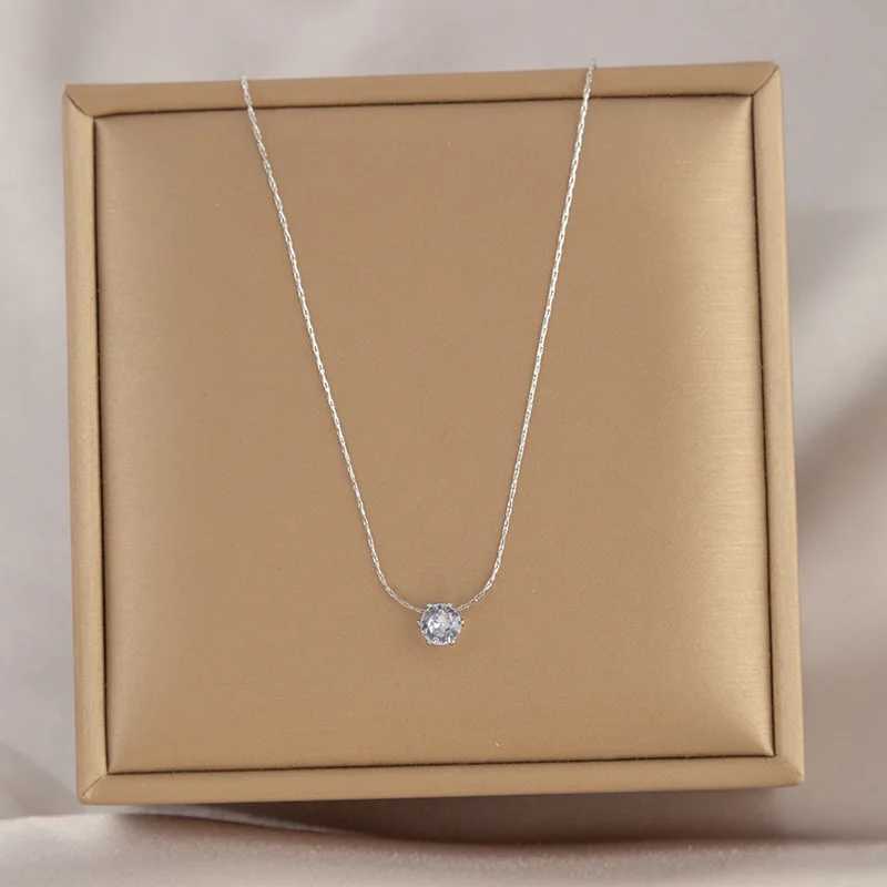 Perisbox Dainty Minimalist Solitaire Zircon Charm Necklace Anti Tarnish Stainless Steel Chain Round Clear Cz Stone Necklace New G251217