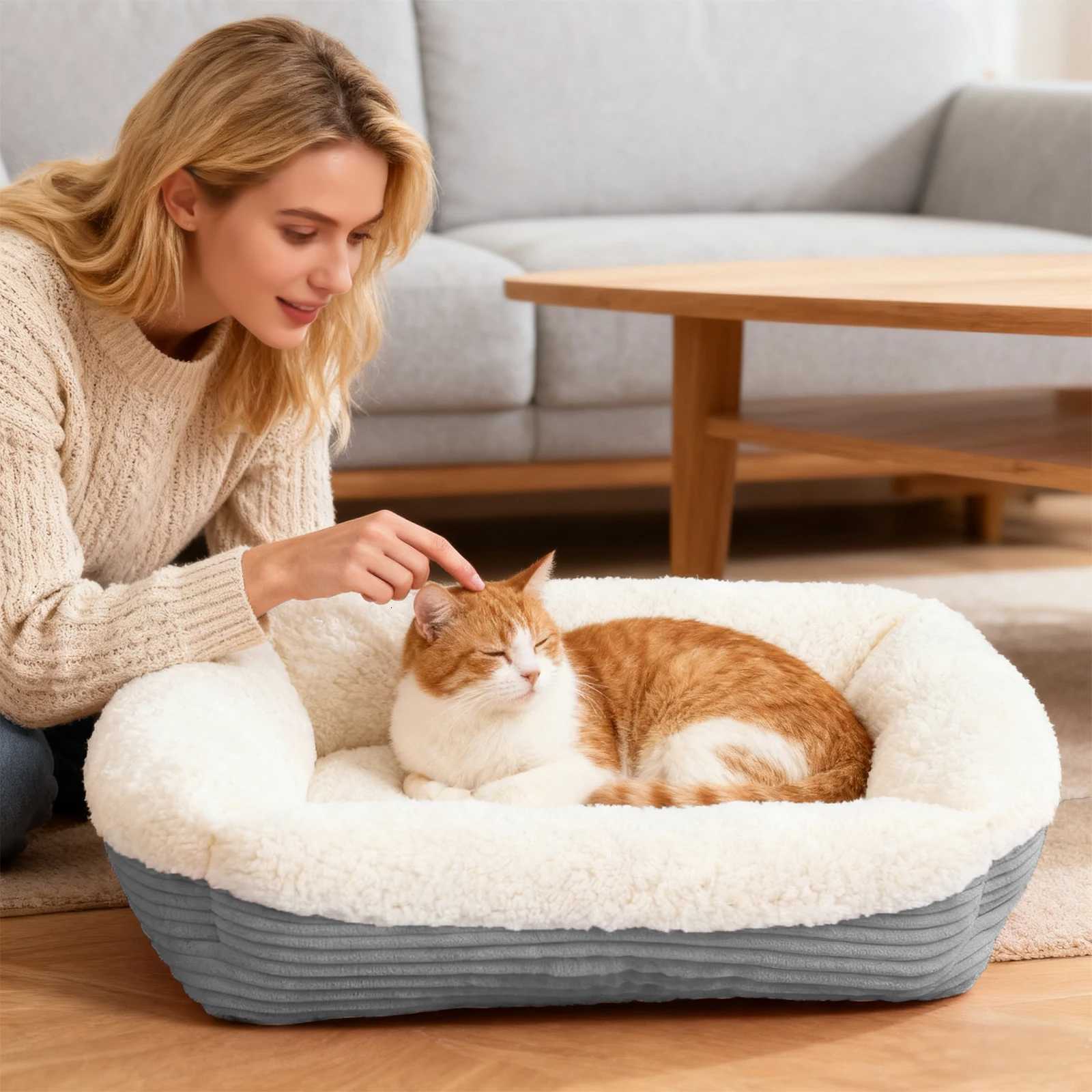 Heated Pet Bed Machine Washable Thickened Plush Cat Dog Bed - Soft Durable Winter Warm Cushion M251217