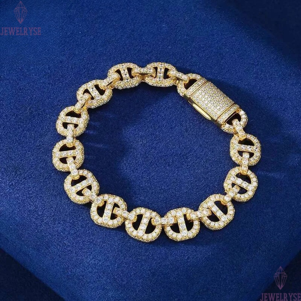 High Quality 11mm Hip Hop Bracelet Gold Plated Brass 5A CZ Diamond Ice Out Fashion Link Bracelet for Men Gift