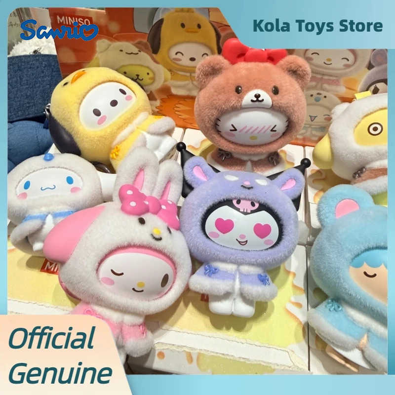 Sanrio Genuine Small Cloak Series Blind Box Cute Face Swap Flocked Figurine Doll Desktop Ornament Model Toys Mystery Box Gift H251217
