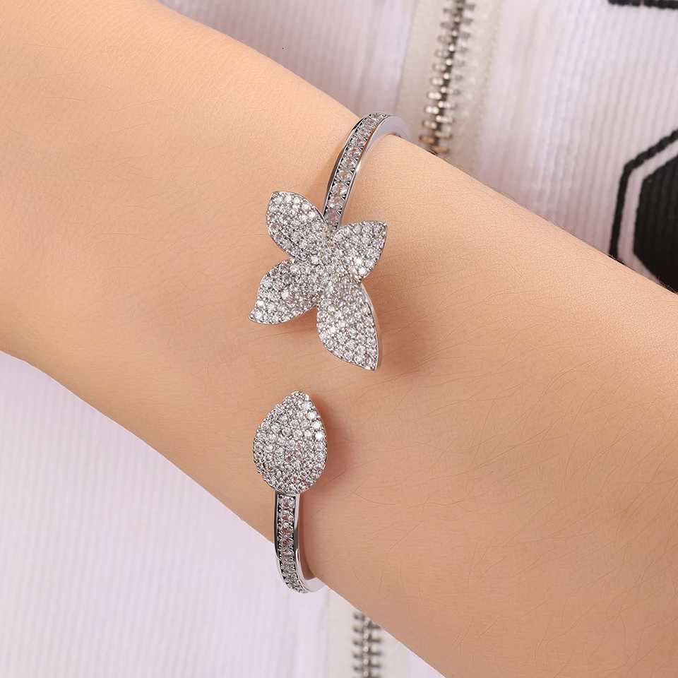 ZAKOL Graceful Leaves Both End of Open for Women Elegant Bride Shiny Micro-set Zircon Engagement Wedding Jewelry M251217