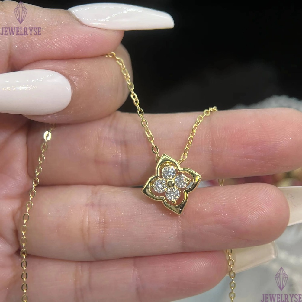 Luxury Clover Shape D Color VVS Moissanite Engagement Pendant Necklace for Women 10 14k 18k 22k Gold Plated S925 Silver Jewelry