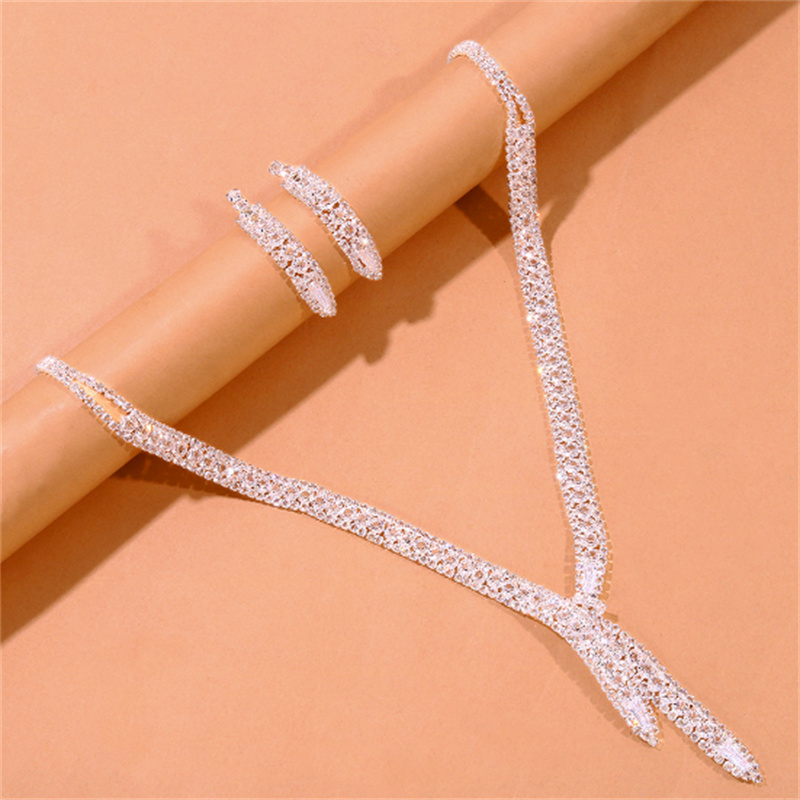 Rhinestone Wedding Jewelry Set Silver Bridal Necklace Earrings Party Prom Costume Jewelry Accessories for Women