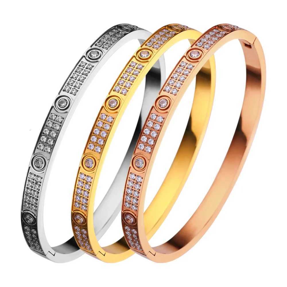 New Design Two Rows of Zircon Bangle For Women Girl Stainless Steel Couple Jewelry Wedding Gift M251217