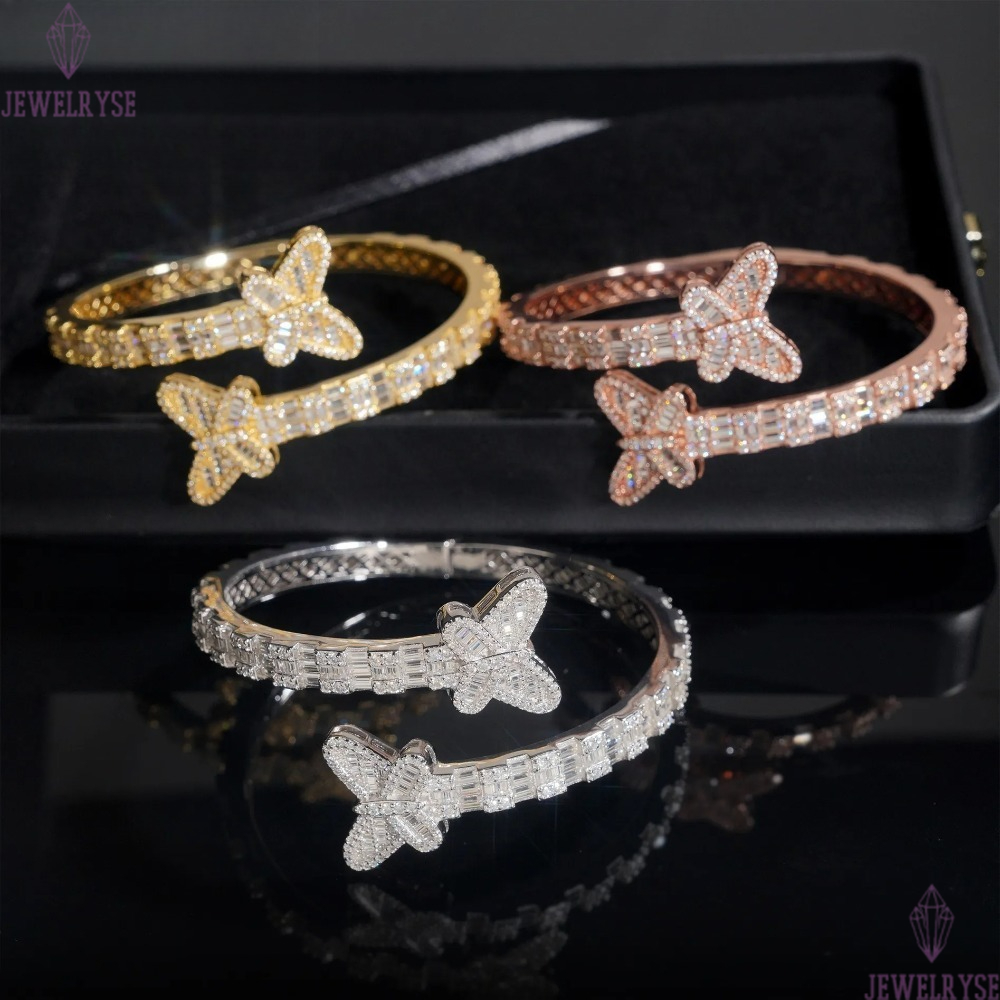 Iced Out Sterling Silver 925 Hip Hop Jewelry VVS Moissanite Diamond Bracelet Bangle Men