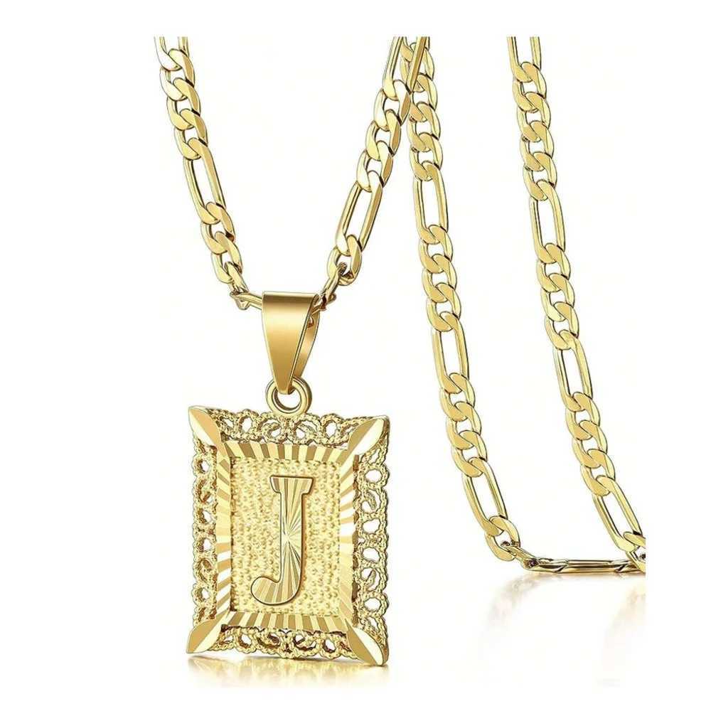 Initial Necklace Square Letter Pendant Necklace Capital Monogram Necklace Alhpabets From A-Z Figaro Chain Necklace G251217