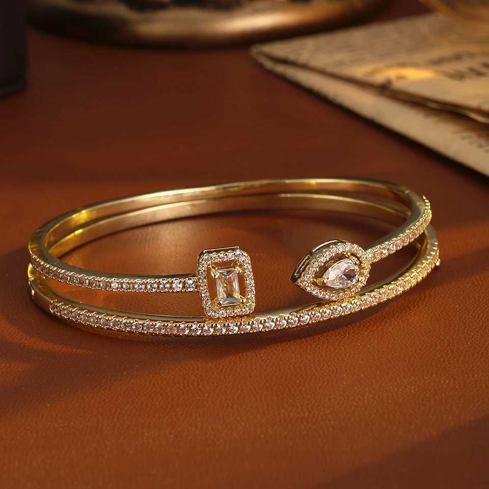 ZAKOL Classic Geometric AAA Cubic Zirconia Open for Women Shiny Crystal Engagement Wedding Party 2 Pcs Bangle Set M251217