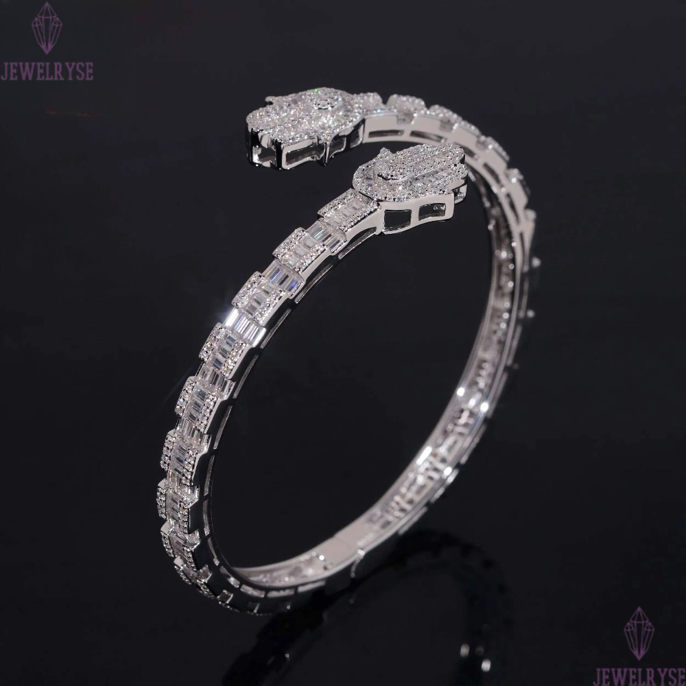 Fine Jewelry New Design 925 Silver Hip Hop High Quality Hamsa Hand VVS Moissanite Bangle Bracelet