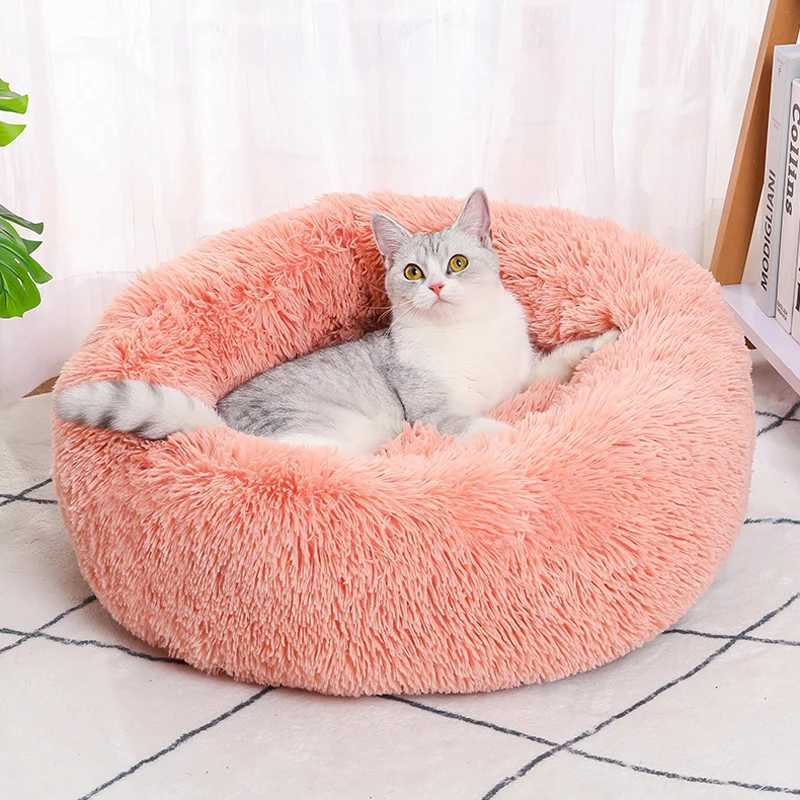 Round Cushion Winter Warm Sleeping Pet Bed for Large Dog Bed Super Soft Cat Bed Long Plush Dog House for Medium Dog House Winter M251217