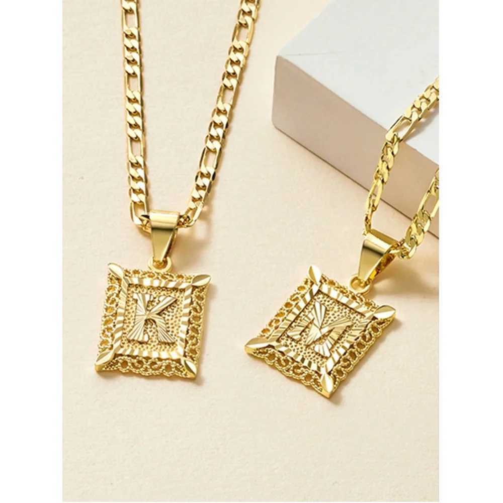 Initial Necklace Square Letter Pendant Necklace Capital Monogram Necklace Alhpabets From A-Z Figaro Chain Necklace G251217