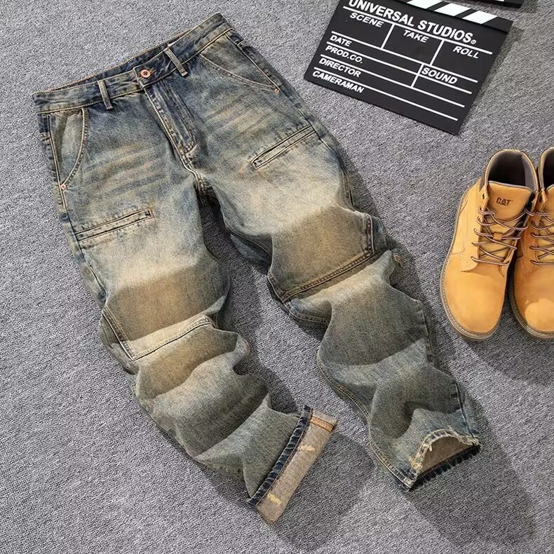 WOZK New style jeans men's pants slim fit high stretch denim leggings men's clothing versatile spring big pocket fashion designer jeans retr