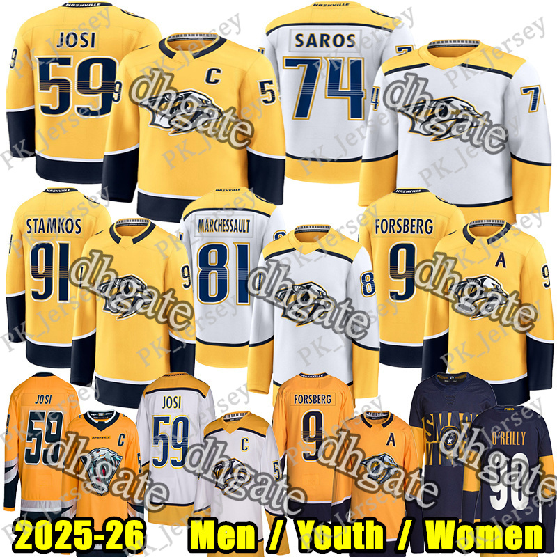 #59 Roman Josi nashville hockey jersey predator jersey #91 Steven Stamkos Ryan O'Reilly Filip Forsberg Juuse Saros Martin Matthew Wood Jonathan Marchessault jersey