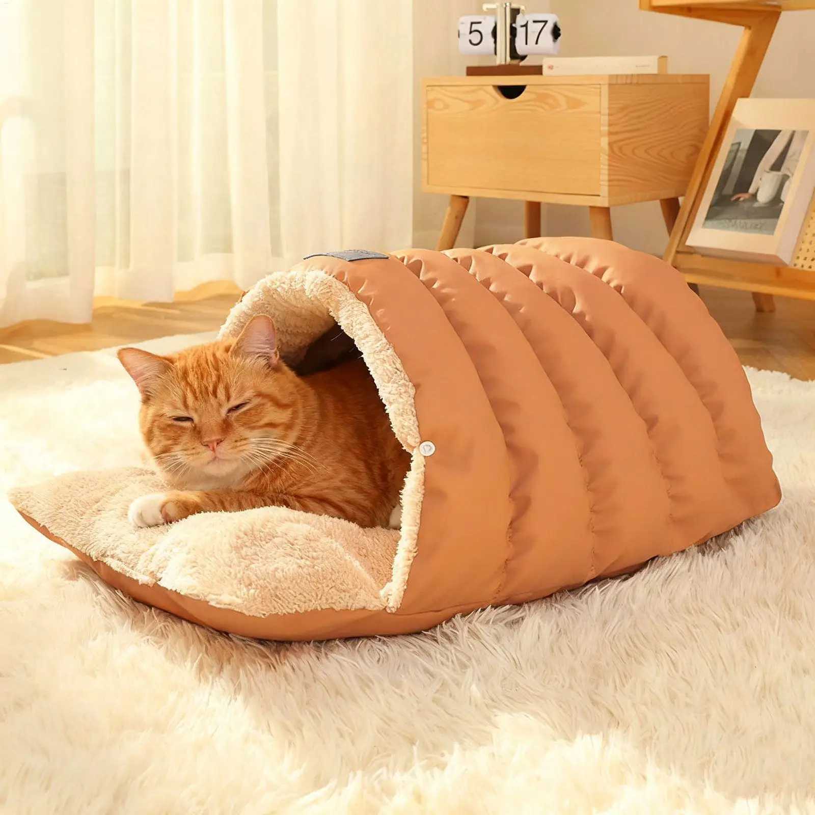 Semi Enclosed Pet Cave Bed Warm Comfortable Windproof Sleeping Sack Washable Pet Nest for Cats Small Dogs Indoor Outdoor M251217