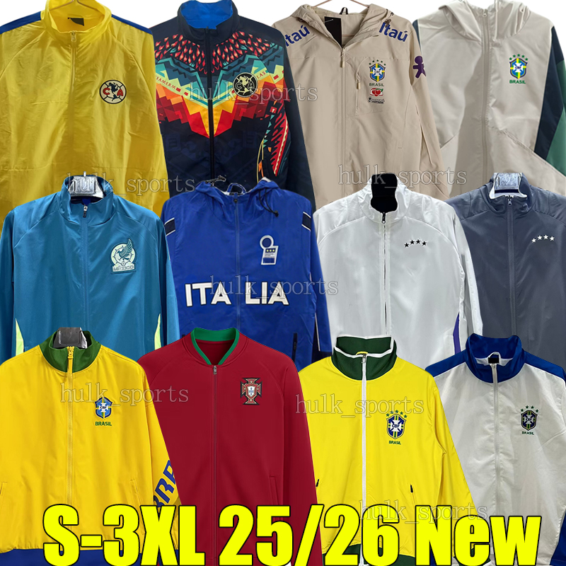 XXXL 2025 Brazils Mexico Italy national team retro Soccer Tracksuits Hoodies Windbreaker two-sided jackets GermanyS Korea Japan Spain French Club double-faced
