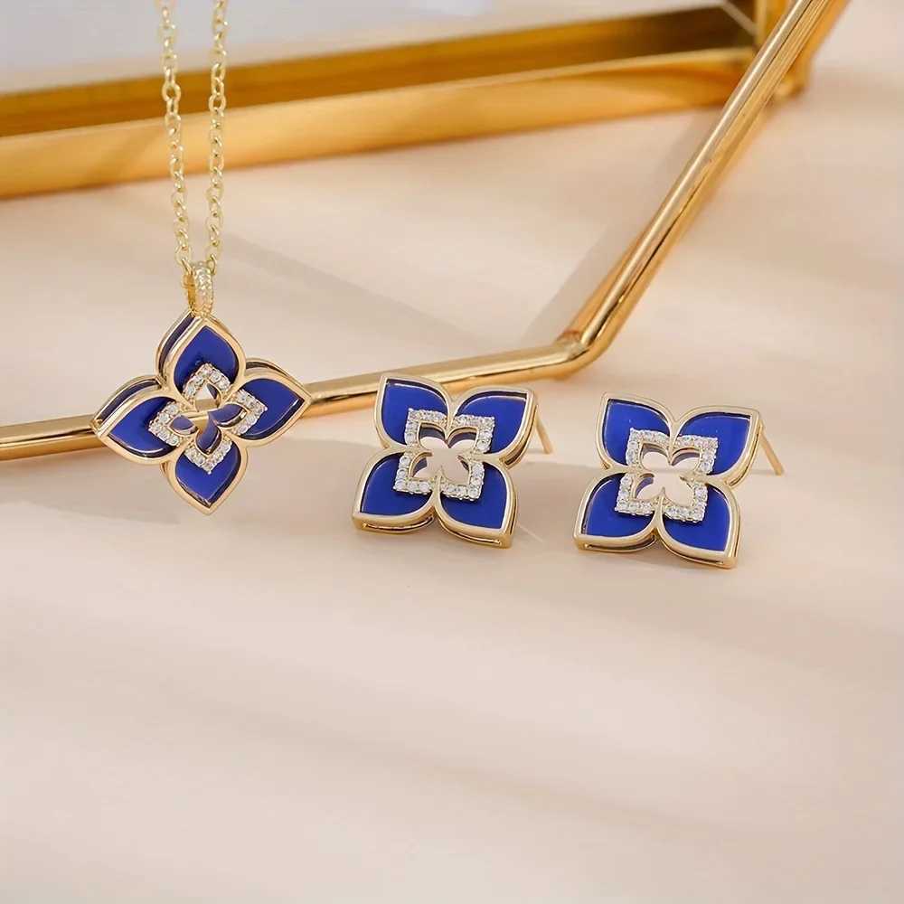 LENNIK Set New 4-leaf Flower Necklace Earrings Dainty Versatile 2-Piece Party/Dating Highlight Limited Offer G251217